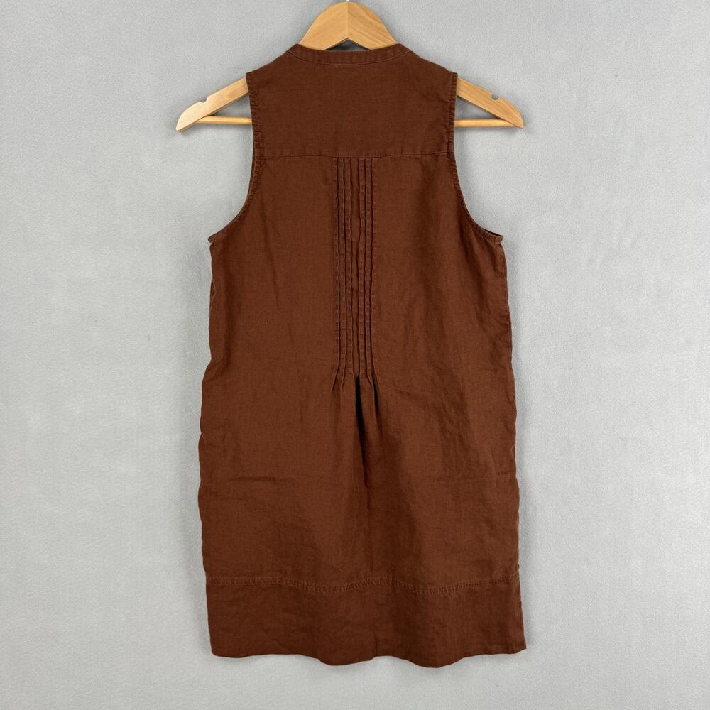 Quince Dress Womens XS Brown 100% Linen Sleeveless Henley Shift Pockets Mini - Picture 7 of 7